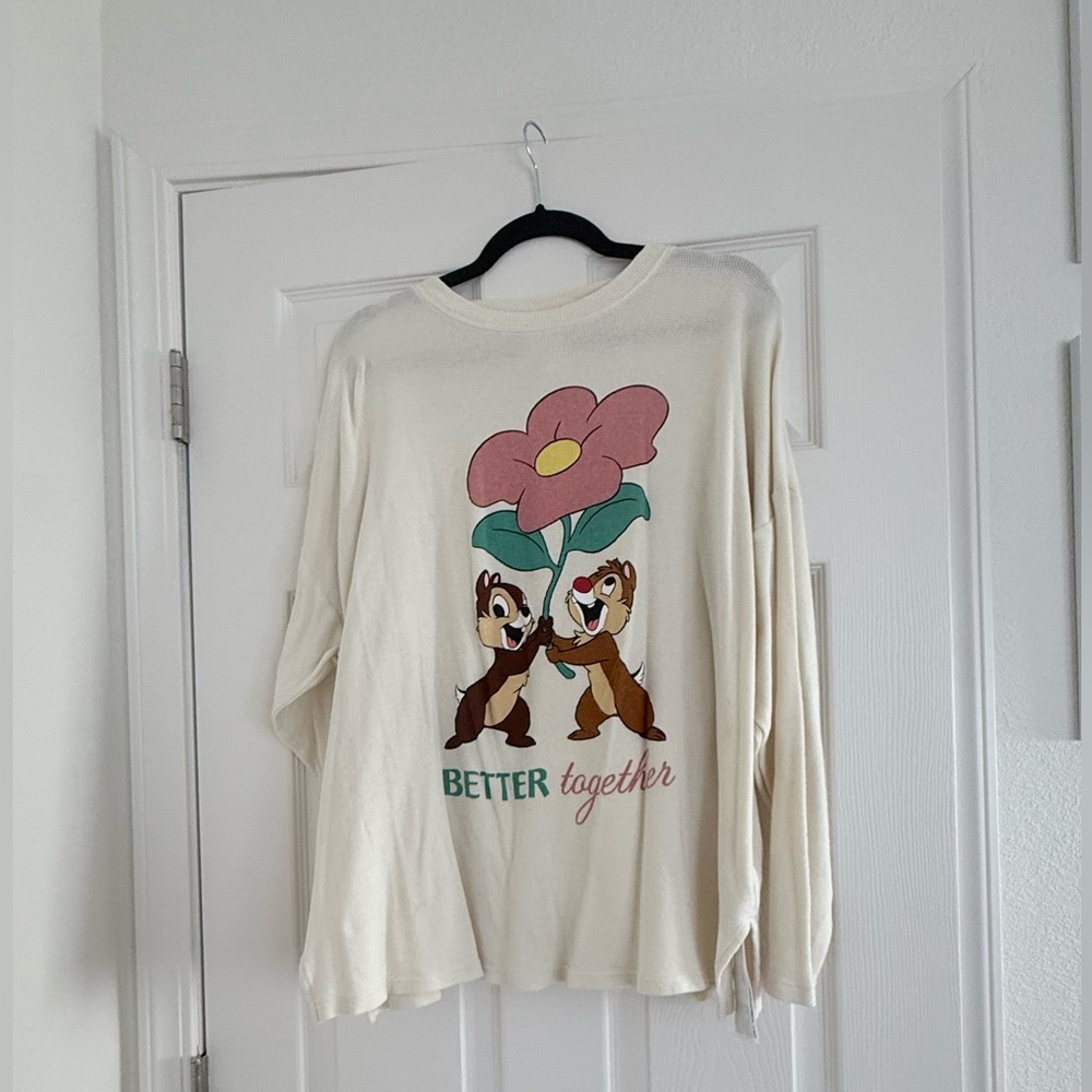 Disney Cream Long Sleeve with Pink & Yellow Flower Graphic